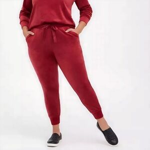 Torrid Red Velour Joggers Size 2X 18/20 Sleep Knit Drawstring Ankle Pants